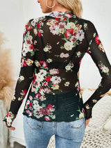 Floral Mock Neck Long Sleeve Top - Trendsi - Flyclothing LLC