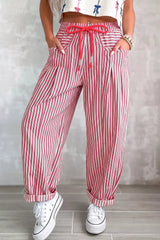 Stripe Drawstring Casual Loose Pants - Trendsi - Flyclothing LLC