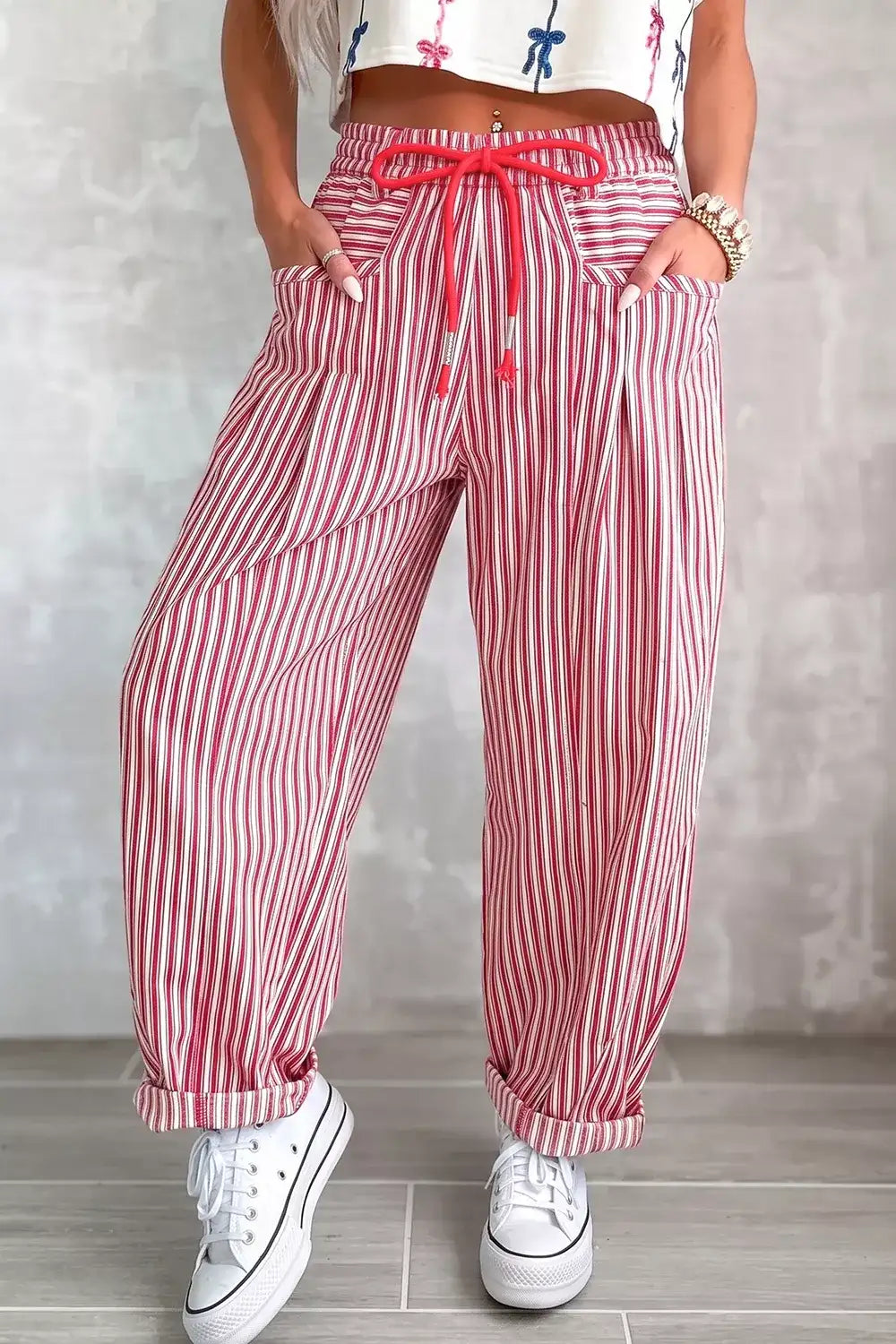 Stripe Drawstring Casual Loose Pants - Trendsi - Flyclothing LLC