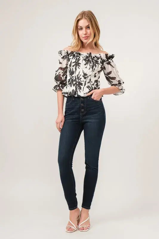 And The Why Smocked Off-Shoulder Floral Printed Top - Trendsi - Flyclothing LLC