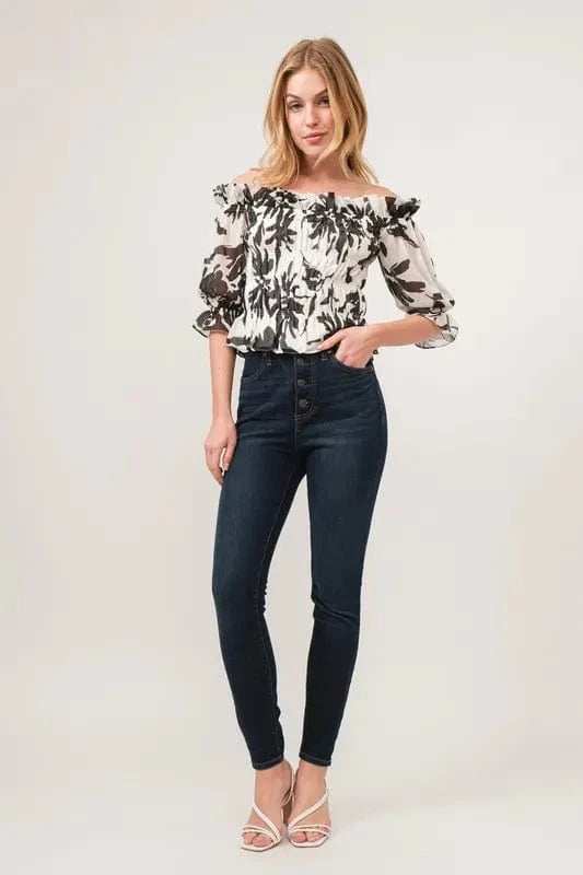 And The Why Smocked Off-Shoulder Floral Printed Top - Trendsi - Flyclothing LLC