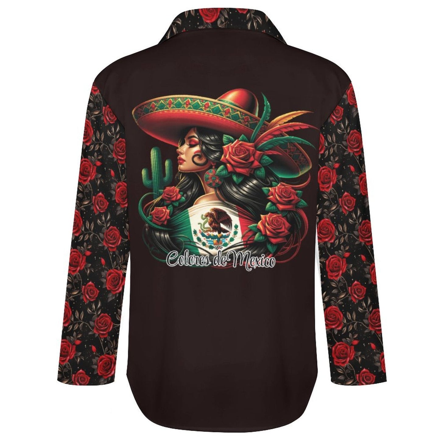 Baha Ranch Colores De Mexico Rose Floral Button Up Blouse