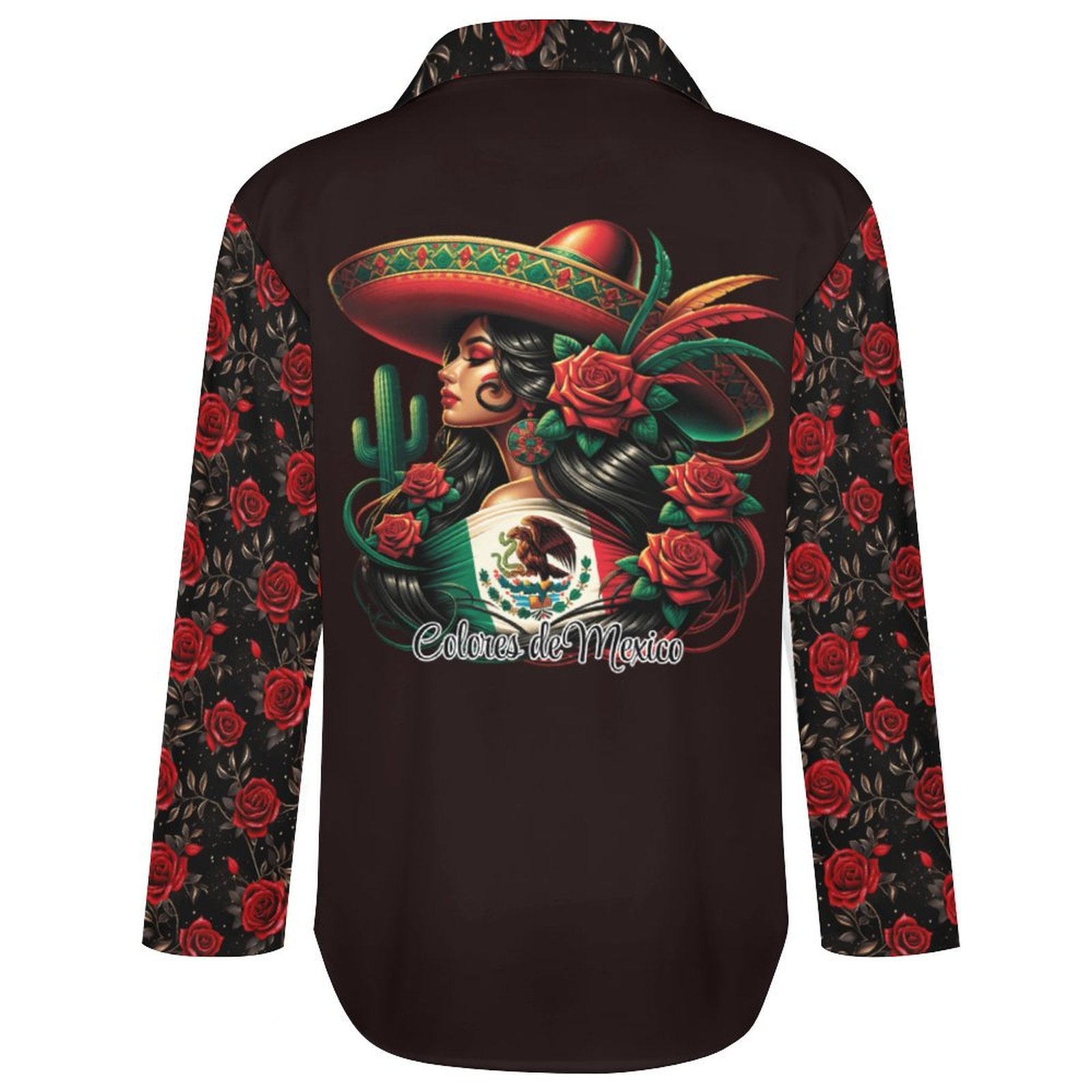 Baha Ranch Colores De Mexico Rose Floral Button Up Blouse