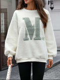 Letter Round Neck Fleece Sweatshirt - Trendsi - Flyclothing LLC