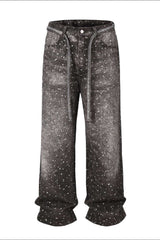 Men's Washed Rhinestone Jeans with Rhinestone Belt - Trendsi - Flyclothing LLC