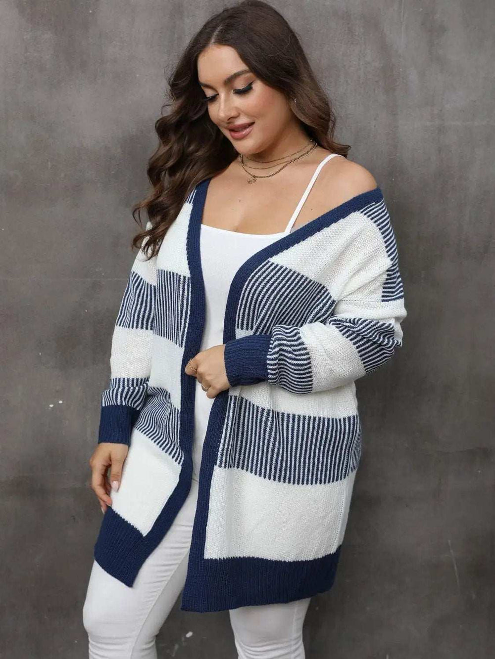 Plus Size Open Front Long Sleeve Cardigan - Trendsi - Flyclothing LLC