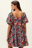 BiBi Floral Print Puff Square Neck Dress - Trendsi - Flyclothing LLC