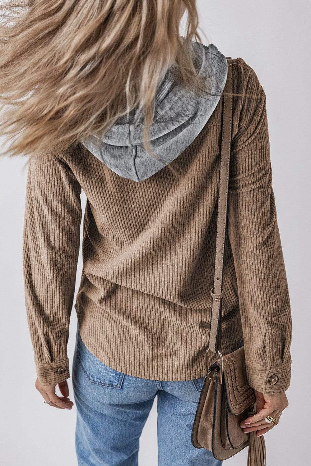 Drawstring Button Up Long Sleeve Hooded Jacket - Trendsi - Flyclothing LLC