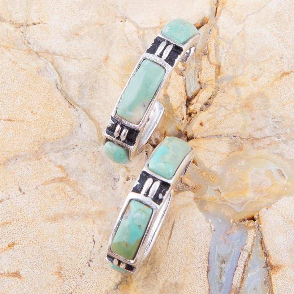 Baguette Blue Turquoise and Sterling Silver Hoop Earrings - Barse Jewelry - Flyclothing LLC