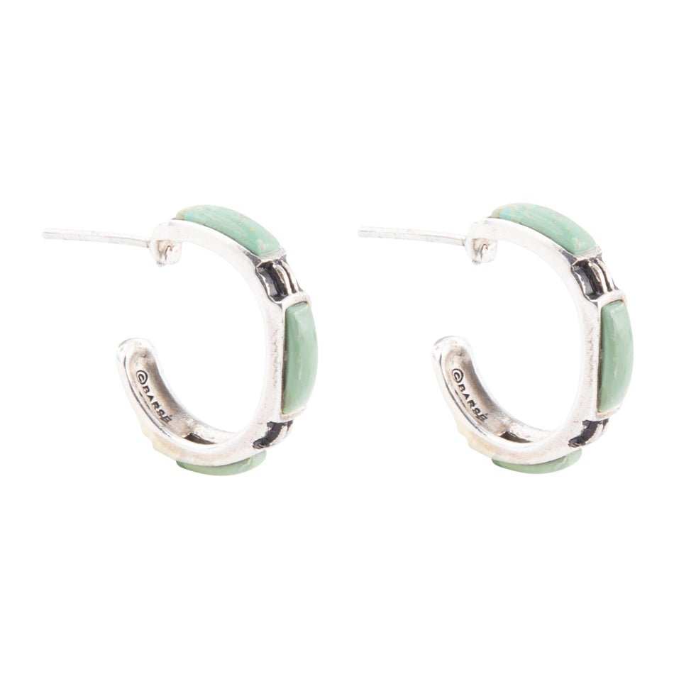 Baguette Blue Turquoise and Sterling Silver Hoop Earrings - Barse Jewelry - Flyclothing LLC