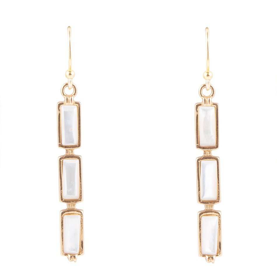 Baguette Mother of Pearl and Golden Bronze Linear Earrings - Barse Jewelry - Flyclothing LLC