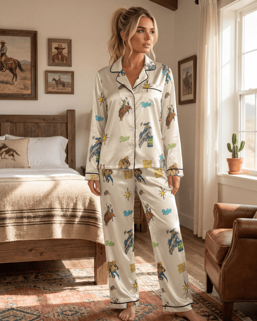 Baha Ranch The Last Roundup Western Rodeo Satin Pajama Set - Baha Ranch Western Wear - Flyclothing LLC