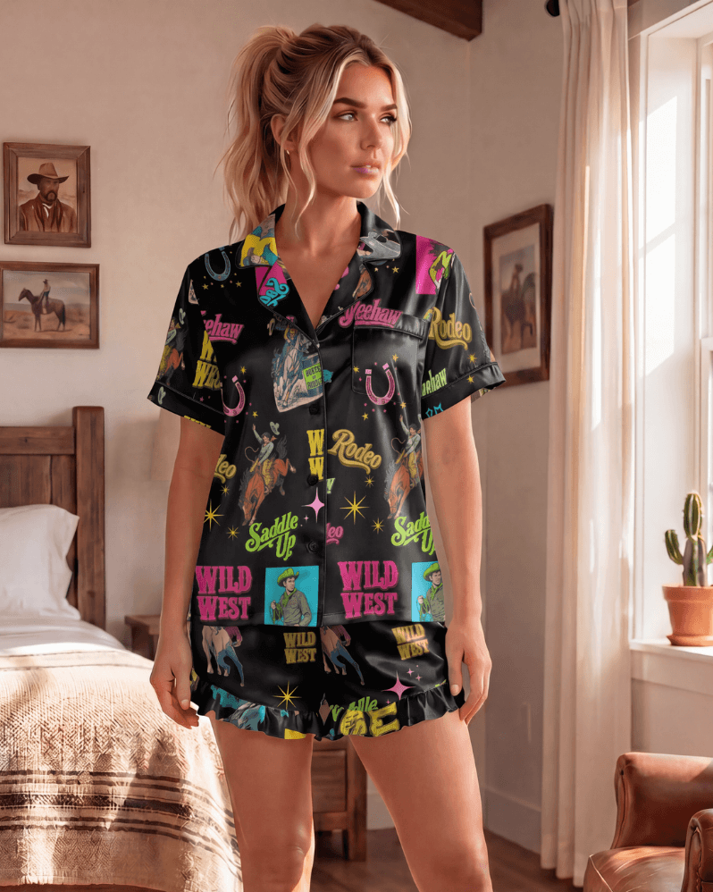 Baha Ranch The Last Roundup Western Rodeo Satin Pajama Set - Baha Ranch Western Wear - Flyclothing LLC