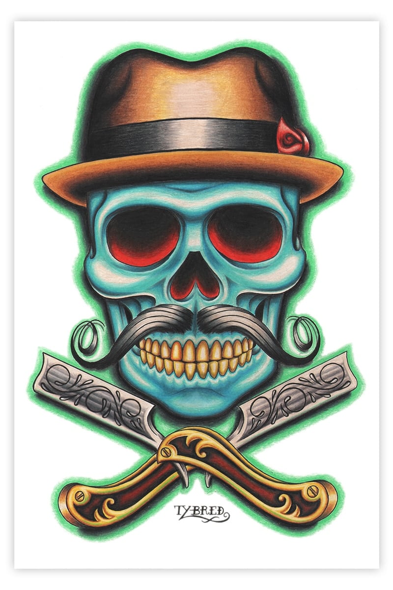 Black Market Art Company Barber Skull Print