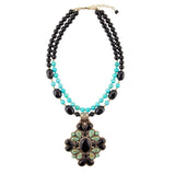 Barcelona Blue Turquoise and Black Onyx Golden Statement Necklace - Barse Jewelry - Flyclothing LLC