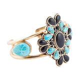 Barcelona Blue Turquoise Black Onyx Golden Cuff Bracelet - Barse Jewelry