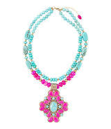 Barcelona Pink Agate Cross Golden Pendant Necklace - Barse Jewelry - Flyclothing LLC