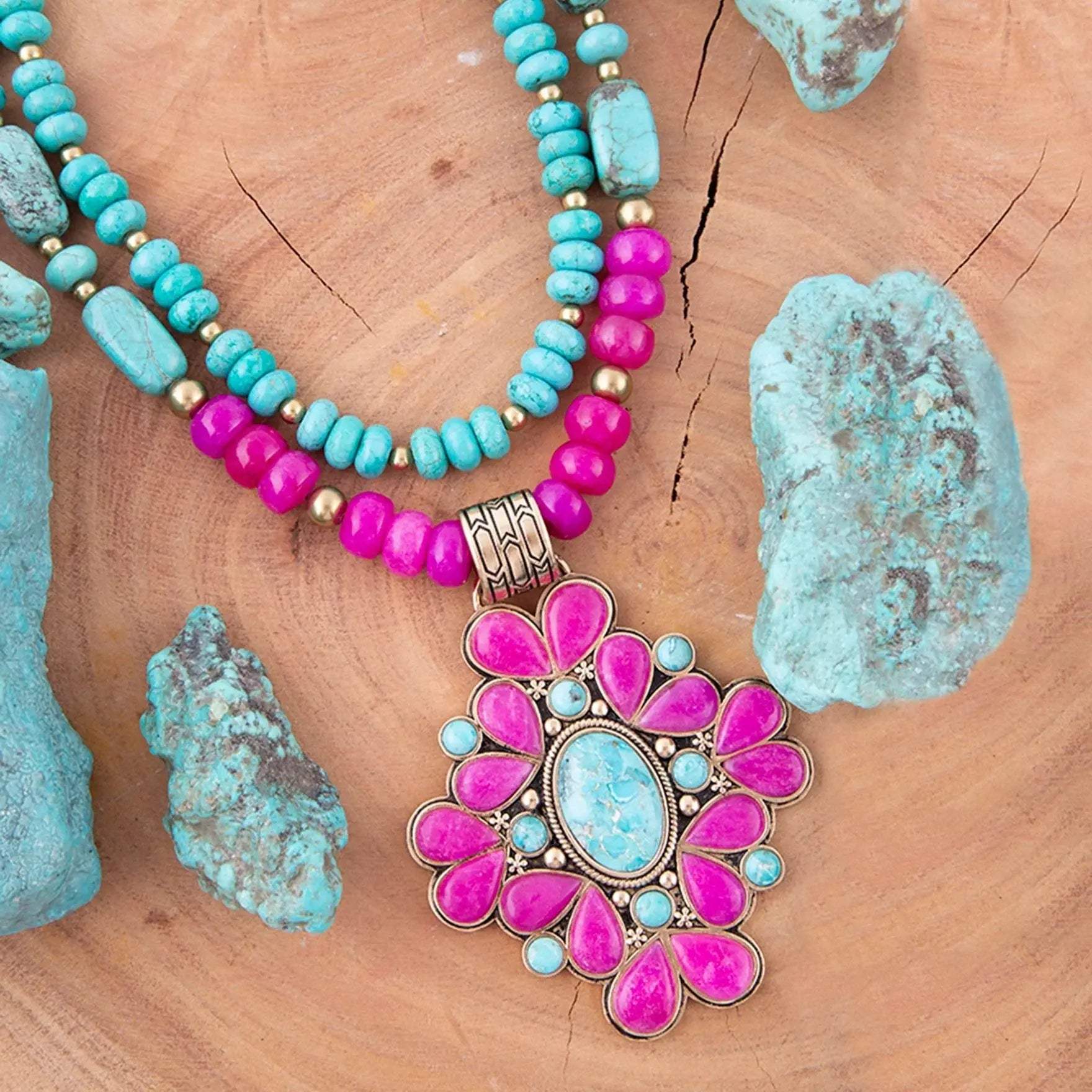 Barcelona Pink Agate Cross Golden Pendant Necklace - Barse Jewelry - Flyclothing LLC