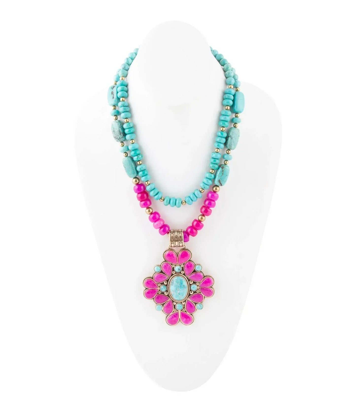 Barcelona Pink Agate Cross Golden Pendant Necklace - Barse Jewelry - Flyclothing LLC