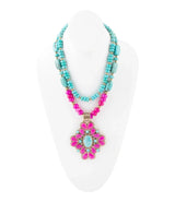 Barcelona Pink Agate Cross Golden Pendant Necklace - Barse Jewelry - Flyclothing LLC