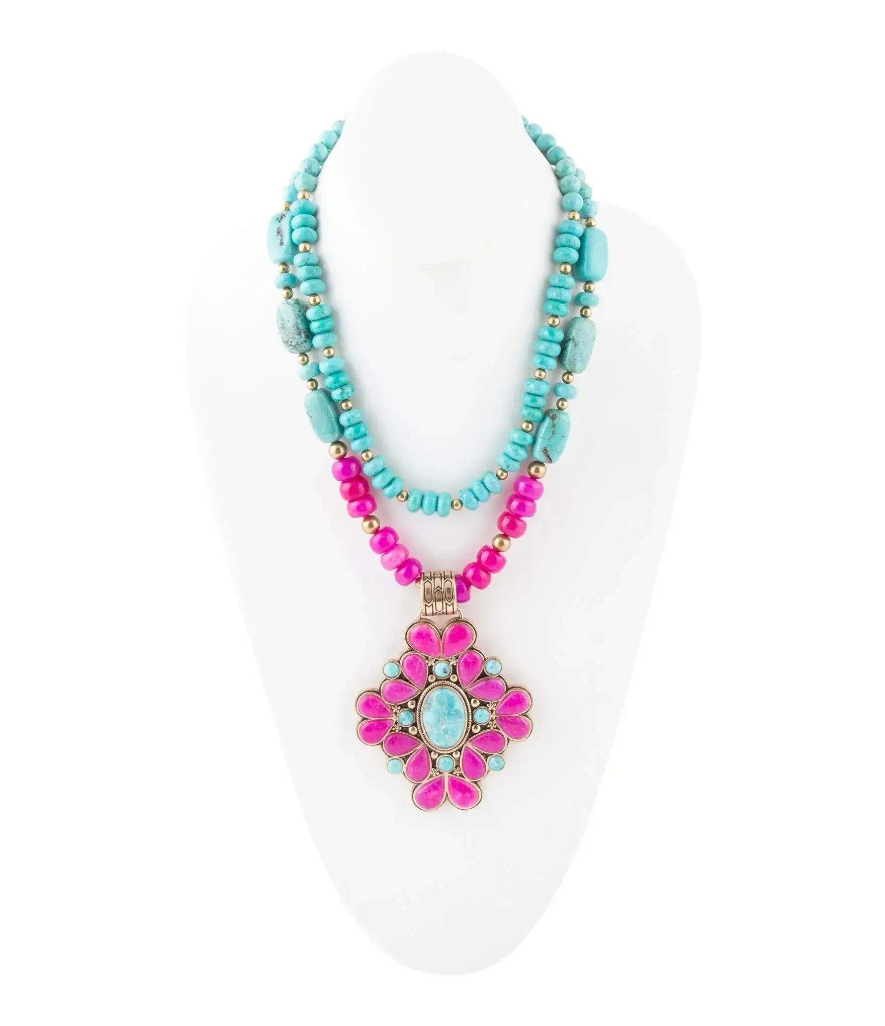 Barcelona Pink Agate Cross Golden Pendant Necklace - Barse Jewelry - Flyclothing LLC