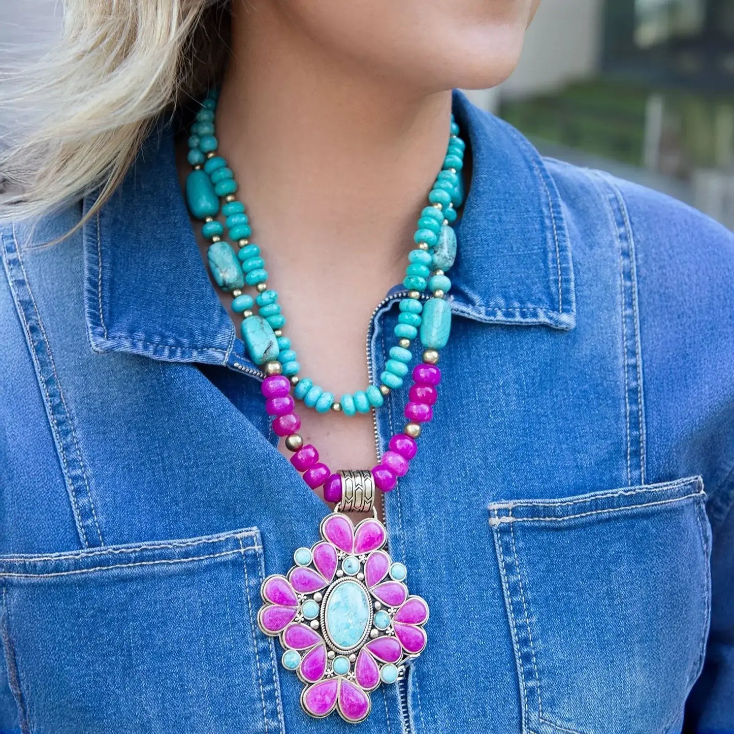 Barcelona Pink Agate Cross Golden Pendant Necklace - Barse Jewelry - Flyclothing LLC
