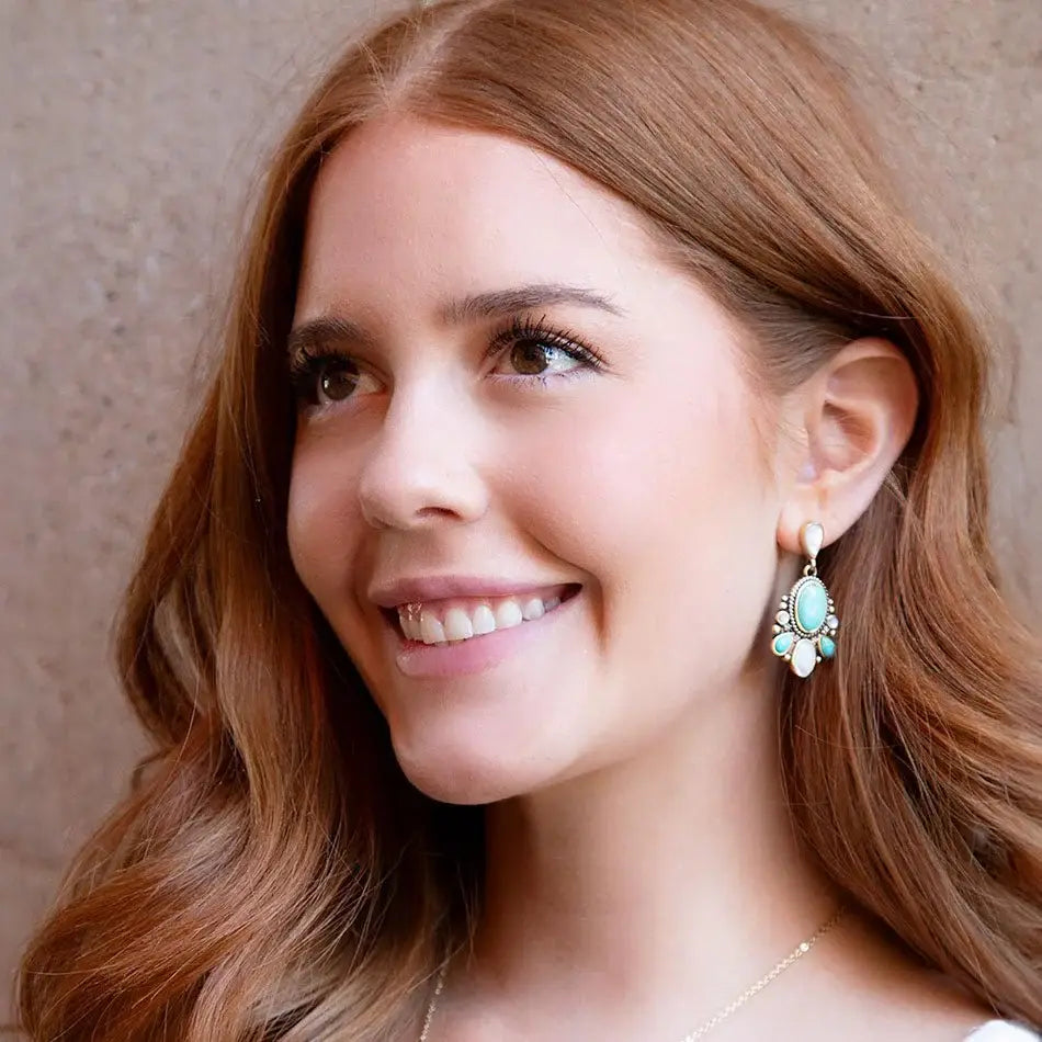 Barcelona Turquoise and Mother of Pearl Post Drop Earrings - Barse Jewelry - Flyclothing LLC