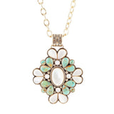 Barcelona Blue Turquoise and Mother of Pearl Golden Statement Necklace - Barse Jewelry