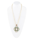 Barcelona Blue Turquoise and Mother of Pearl Golden Statement Necklace - Barse Jewelry