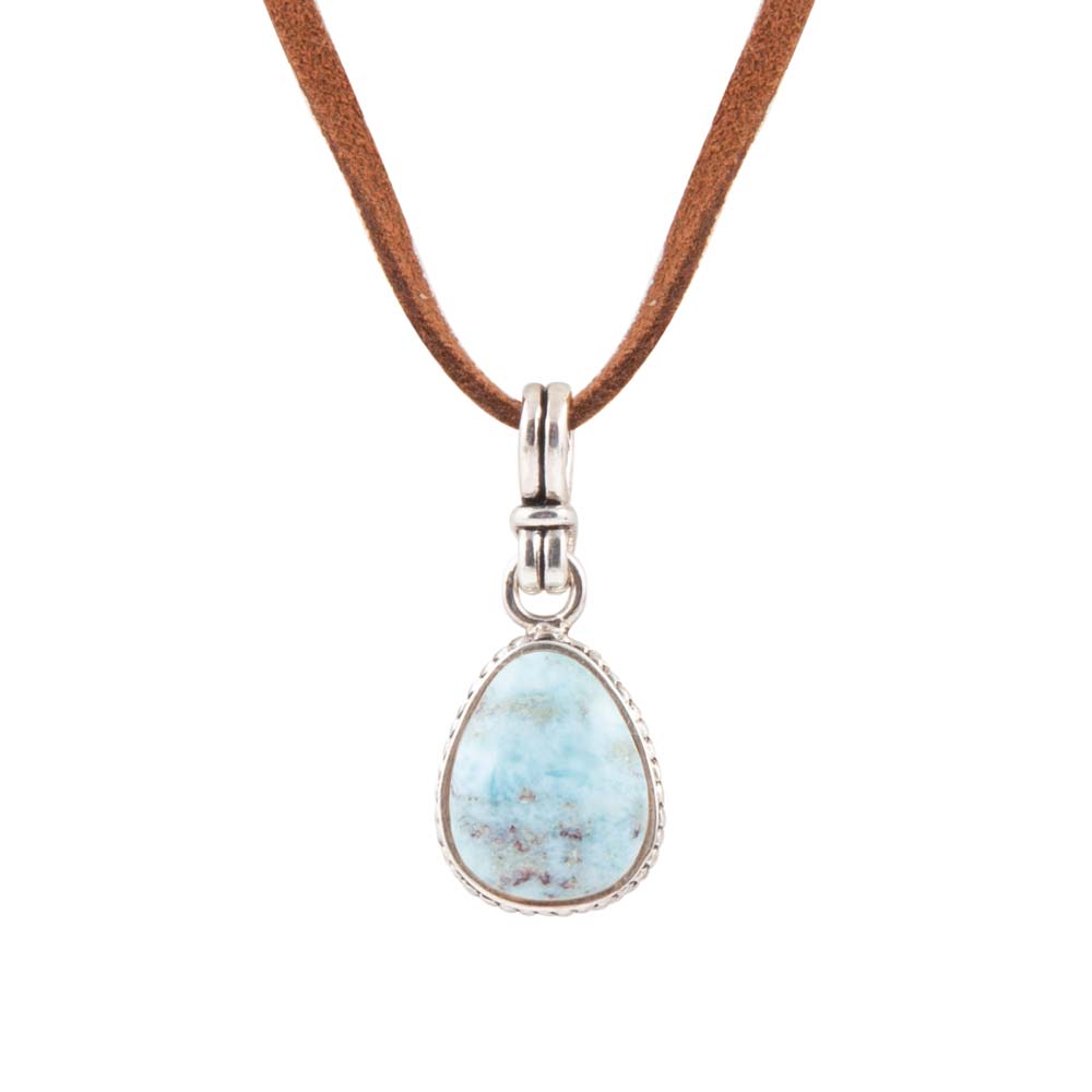 Basic Blue Larimar and Sterling Silver Pendant Leather Necklace - Barse Jewelry