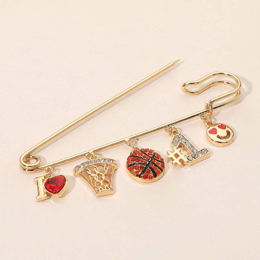 Basketball Theme Charm Safety Pin Brooch - Madeline Love - Flyclothing LLC