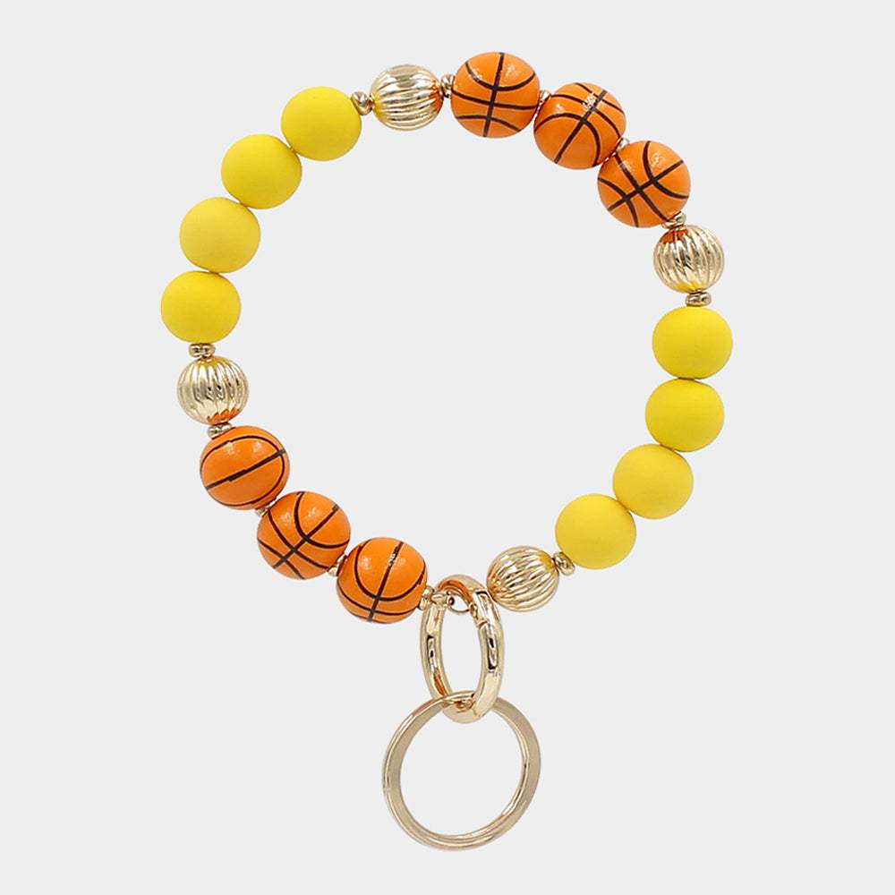 Basketball Wood Ball Accented Beaded Keychain / Bracelet - Madeline Love - Flyclothing LLC