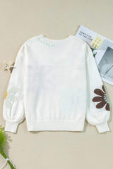 Flower V-Neck Dropped Shoulder Sweater - Trendsi - Flyclothing LLC