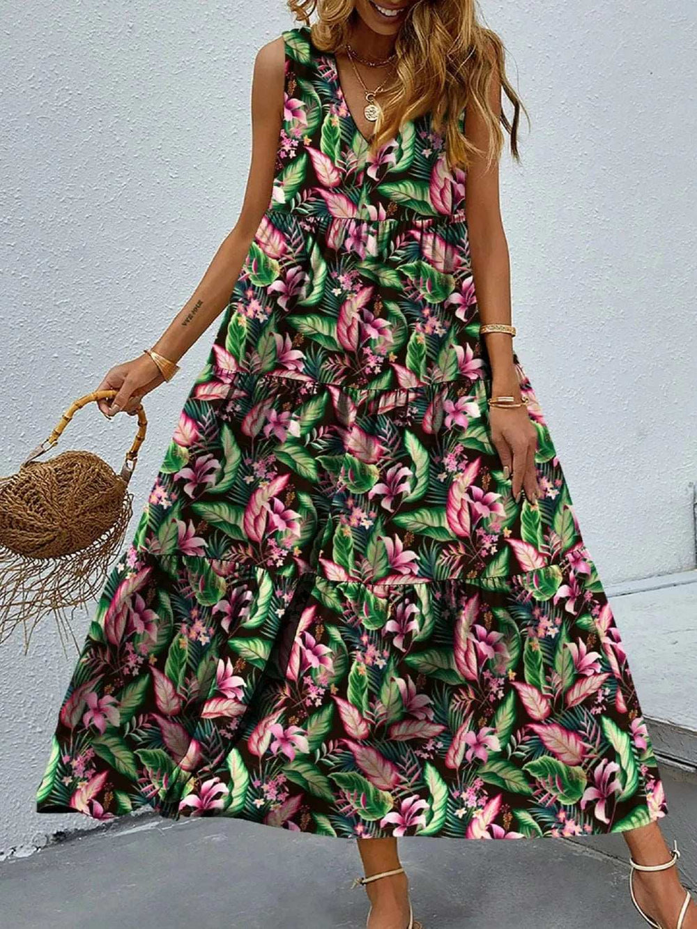 Floral Tiered Maxi Tank Dress - Trendsi - Flyclothing LLC