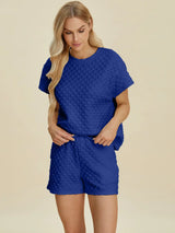 Double Take Full Size Texture T-Shirt and Shorts Set - Trendsi - Flyclothing LLC