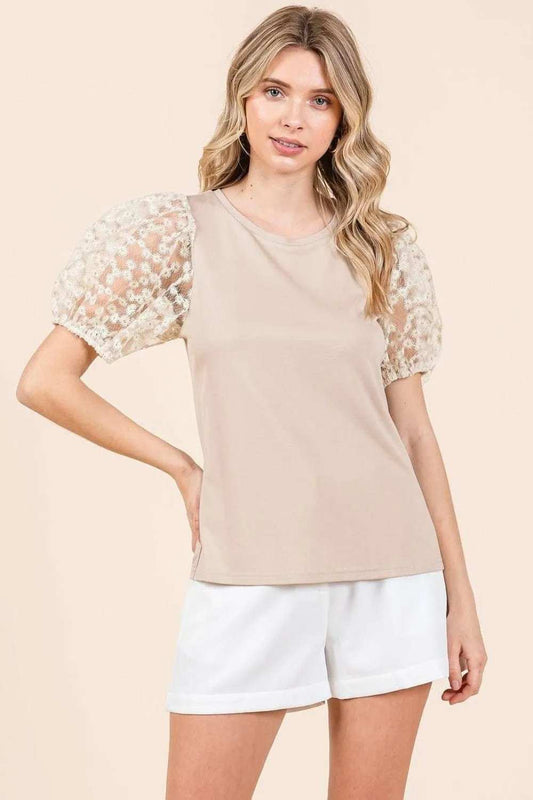 Mittoshop Round Neck Puff Short Sleeve Top - Trendsi - Flyclothing LLC