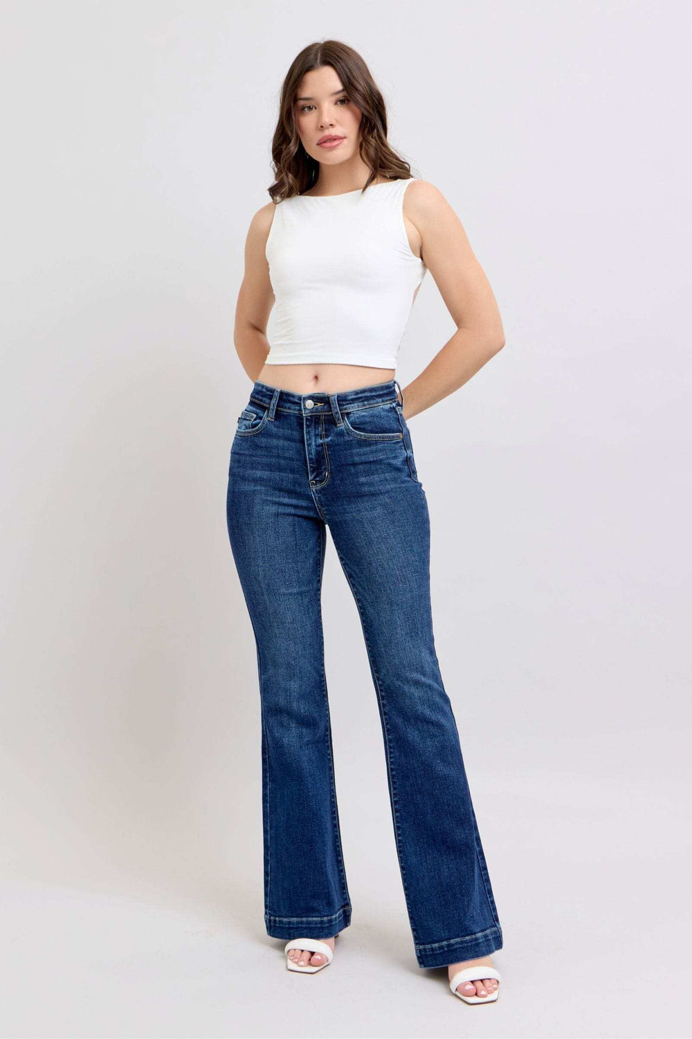 Judy Blue Full Size High Rise Flare Jeans with Pockets Plus Size - Trendsi - Flyclothing LLC