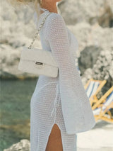 Slit Plunge Flare Sleeve Cover-Up Dress - Trendsi - Flyclothing LLC