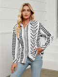 Geometric Collared Neck Long Sleeve Shirt - Trendsi - Flyclothing LLC