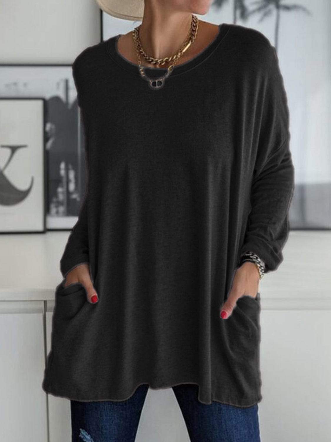 Full Size Round Neck Long Sleeve T-Shirt - Trendsi - Flyclothing LLC