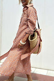 Slit Printed Collared Neck Three-Quarter Sleeve Midi Shirt Dress - Trendsi - Flyclothing LLC