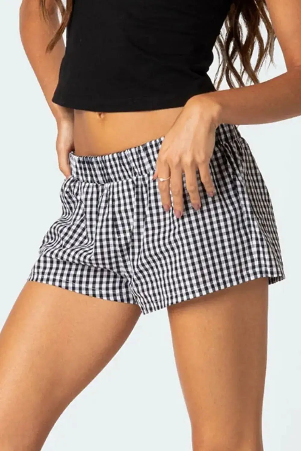 Plaid Elastic Waist Shorts - Trendsi - Flyclothing LLC