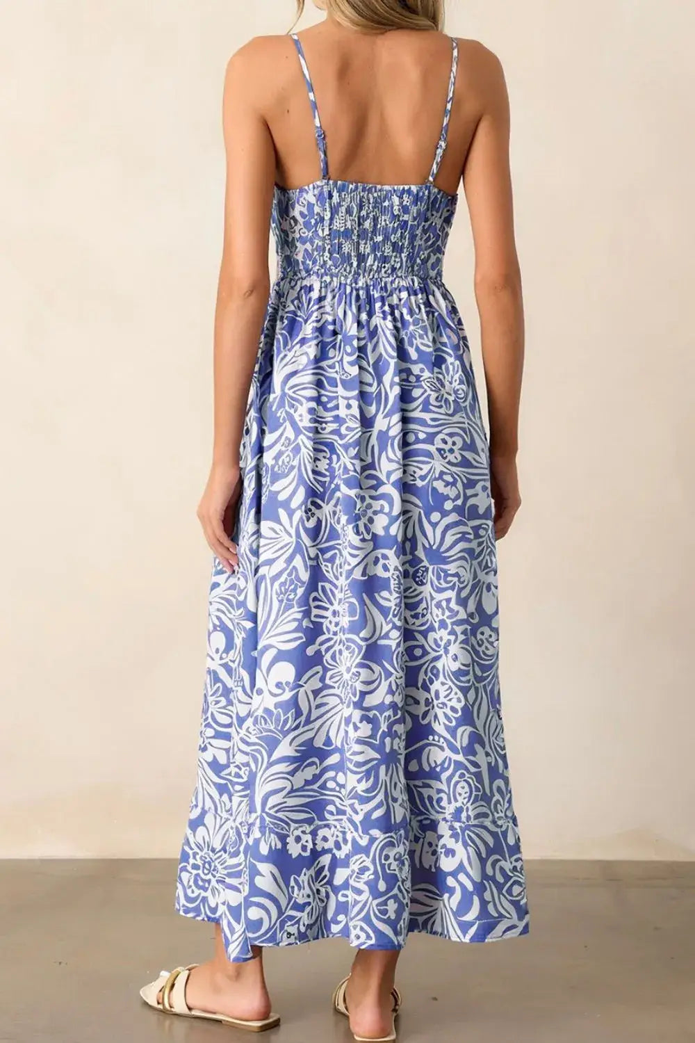 Floral Print Spaghetti Strap High Waist Dress - Trendsi - Flyclothing LLC
