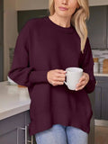 Slit Round Neck Dropped Shoulder Sweater - Trendsi - Flyclothing LLC