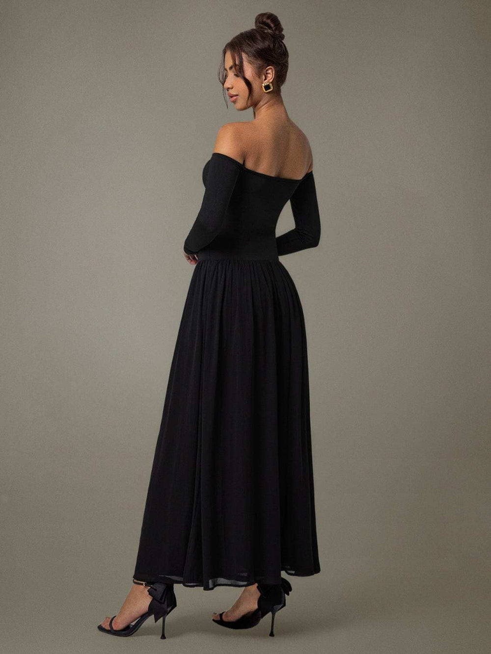 Off Shoulder Long Sleeve Maxi Dress - Trendsi - Flyclothing LLC