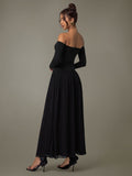 Off Shoulder Long Sleeve Maxi Dress - Trendsi