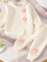 Children's Flower Textured Top and Pants Set - Trendsi - Flyclothing LLC