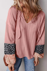 Drawstring Color Block Hooded Long Sleeve Top - Trendsi - Flyclothing LLC