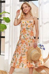 ADORA Smocked Back Floral Adjustable Strap Midi Dress - Trendsi - Flyclothing LLC