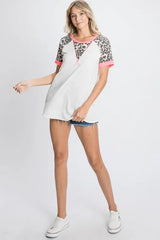 HeimishFull Size Leopard Round Neck Short Sleeve T-Shirt with Stitch Plus Size - Trendsi - Flyclothing LLC